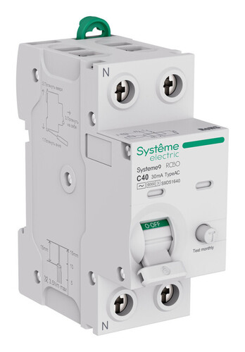 Systeme Electric Systeme9 Авт. выкл. диф. тока (АВДТ) 1P+N C 40A 6kA 30мА Тип-AC 230В