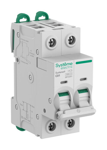 Автоматический выключатель Systeme9, 2полюса, 1А, C, 10 кА