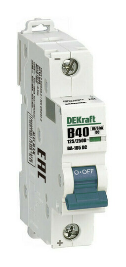 Автоматический выключатель DEKraft ВА-105 1P 40А (B) DC 10кА, 13359DEK