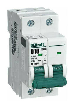 Автоматический выключатель без теплозащиты DEKraft ВА-103M 2P 16А (C) 6кА, 12511DEK